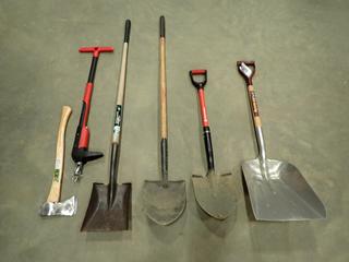 (4) Shovels, (1) Axe And (1) Lawn Weeder  (NEC)