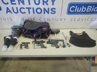 Qty of Assorted Paintball Supplies Including Traid Guns, Barrels, Hopper, Make (G2)