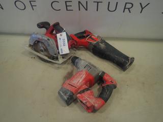 Milwaukee Fuel 18V Sawzall c/w Milwaukee Fuel 18V 1 In. Rotary Hammer and Milwaukee 18V 6 1/2 In. Circular Saw (F-2)