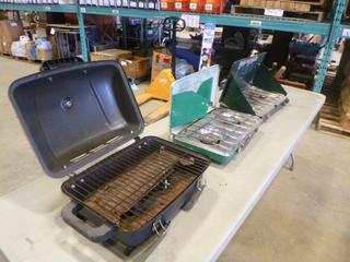 (1) Coleman Portable Gas Stove w/ Electronic Ignition, (1) Coleman 5424 Portable Gas Stove, (1) Main Burner 085-3602-8 Portable Gas Stove  (Upstairs)