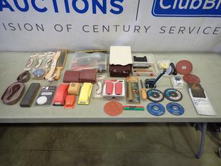 Qty Of Abrasive Belts, Grinding Discs, Diable 10-Pk Sandpaper Sleeve, Diamond Honing Cone And Assorted Supplies (D-1)