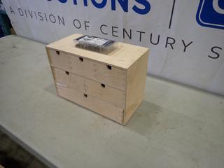 14 1/2in X 8in X 11in Wood Storage Box C/w Socket Screw Set, Sabel Block Roller And Assorted Supplies (NE Floor)