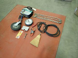 Alpine Sport Tire Chain, Chain, Broom Head, Ratchet Strap, Tires, And Assorted Supplies (NE Floor)