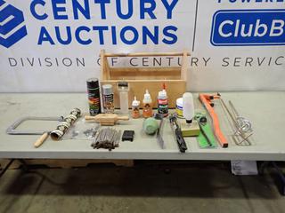 Wood Toolbox C/w 12 In. Cane Bolt, Nozzle Dip, Gorilla Glue, Mixer Attachments And Assorted Supplies (NE Floor)