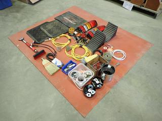 Qty Of Floor Mats C/w Wheel Chocks, Tail Lights, Extension Cords, Power Bar, Beacon Light, Wire And Assorted Supplies (NE Floor)