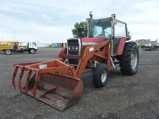 Massey Ferguson MF2705 FEL Farm Tractor c/w Diesel, EROPS, 1,000 PTO, 7 Ft. Grapple Bucket, 11.00-16 Fronts, 20.8-38 Rear Tires, Showing 4,667 Hours, S/N 9R 002022.