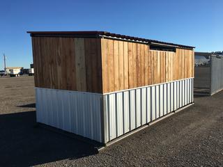 Wood Livestock Shelter c/w Chain Link Front Opening Gates Approximately 16 Ft. L x 8 Ft. W x 8 Ft. H, Control # 9214.