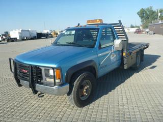 1994 GMC 3500 Deck Truck c/w 6.5L Diesel, 5 Spd, A/C, Tow Package, Showing 108,351 Kms, VIN 1GDJK34F0RE521486