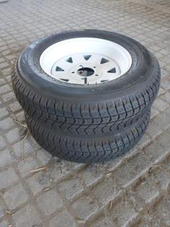 (2) Roadguider QH500 Trailer Tires ST205/75 D14 w/ White Steel Rims.