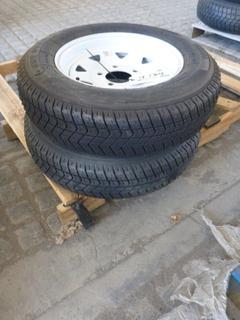 (2) Forerunner QH500 Trailer Tires ST175/80 D13 91G w/ White Steel Rims.