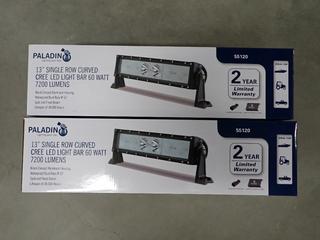 (2) Paladin 13 In. Single Row Curved Cree LED Light Bars, 60 Watt, 7200 Lumens.