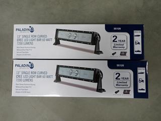 (2) Paladin 13 In. Single Row Curved Cree LED Light Bars, 60 Watt, 7200 Lumens.