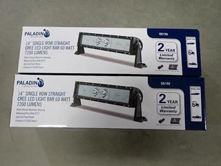 (2) Paladin 14 In. Single Row Straight Cree LED Light Bars, 60 Watt, 7200 Lumens.