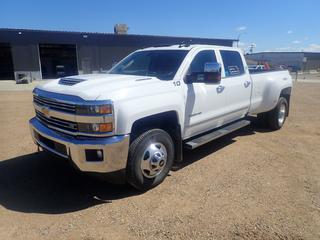 2018 Chevrolet Silverado LTZ 3500HD Crew Cab 4X4 Dually Pickup C/w 6.6L HD Duramax Diesel Engine, A/T, 8ft Box, Running Boards, Leather Seats, Chevrolet Mylink Console, Rearview Camera And LT235/80 R17 Tires. Showing 187,725kms. VIN 1GC4K0CY1JF150906