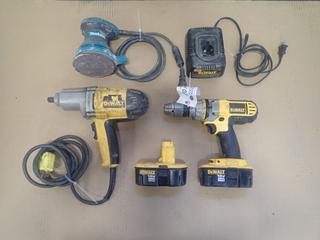 Dewalt 1/2in Impact C/w Dewalt DC927 18V 1/2in Drill, (2) 18V Batteries, Battery Charger And Makita B05030 120V 5in Sander