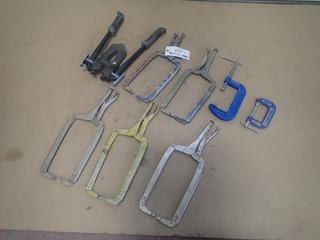 Qty Of Vise Grip Clamps C/w (2) C-Clamps And Maximum 24in Bolt Cutter