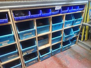 57 1/2in X 2ft X 42in Storage Shelf C/w Storage Totes, Assorted Fittings And Misc Supplies