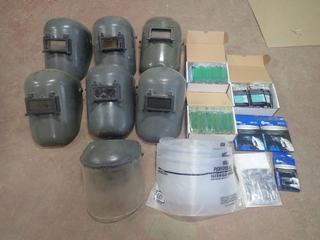 Qty Of (6) Welding Helmets C/w Miller Inside Lens Covers, Prostar Plastic Cover Lens, Polycarbonate Safety Plates And Face Shields