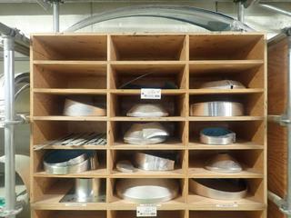 57 1/2in X 2ft X 42in 18-Compartment Storage Shelf C/w Qty Of Bevel Smooth Caps