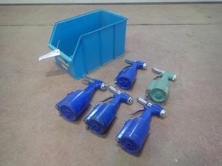 Qty Of (5) Pneumatic Rivet Guns C/w Storage Bin