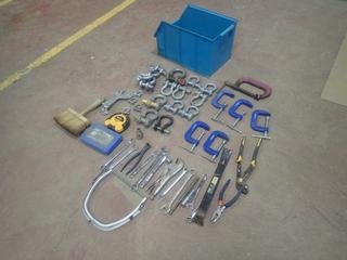 Qty Of C-Clamps C/w Assorted Shackles, Wrenches, 100ft Measuring Tape And Assorted Supplies