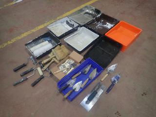 Qty Of Paint Trays, Brushes, Rollers And Trowels