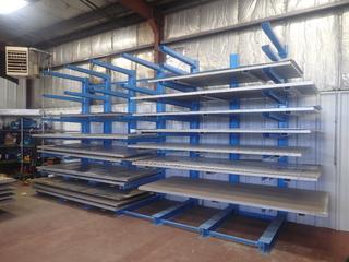 Single Sided Cantilever Storage Rack C/w Assorted Sheets And Pieces Of Aluminum And Steel Sheeting And Insulated Foam Pallet *Note: Buyer Responsible For Dismantle And Loadout*