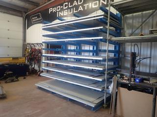 Single Sided Cantilever Storage Rack C/w Assorted Aluminum And Steel Sheeting And Pieces And Insulated Foam Pallet *Note: Buyer Responsible For Dismantle And Loadout*