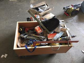 Wooden Crate with Assorted Bolts, Nails, Clamps, Etc