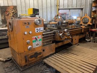 PBR TM-30 Lathe with 4in Spindle Bore, 15in 3-Jaw Chuck, 150in Bed, 10in and 16in Steady Rests c/w Newall Topaz Digital Readout S/N 104331 *Note - Exceeds Lift Capacity, Buyer Responsible for Removal*