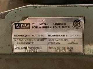 King Industrial KC-712BC 7in Metal Band Saw, 4 Speed, 115, 12A, 60Hz, 1PH,  S/N 675471