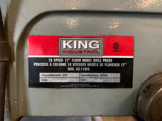 King Industrial KC-118FC Floor Model Drill Press, 16 Speed, 5/8in Capacity, 110/220V, 12.5/6.25A, 60Hz, 1PH,  S/N 013020