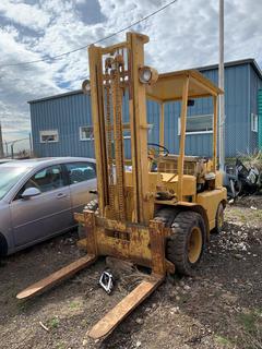 Allis Chalmers Forklift, 6-Cyl Gas, 2-Stage Mast, 42in Forks, 7.50-15 Front And 6.50-10 Rear Tires, No Hour Meter, S/N 79C3