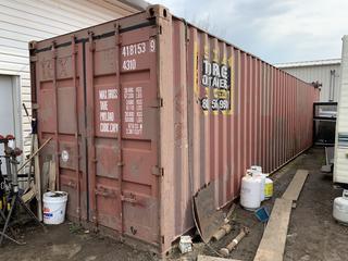 40ft Storage Container TEXU 4181539, Wired For Lights c/w 8ft x 7ft x 16in Shelf *Note - Exceeds Lift Capacity, Buyer Responsible for Removal*