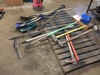 Quantity of Assorted Shovels, Picks, Rakes, Sledge Hammers, Etc