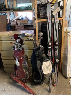 Golf Clubs, Rossignol Downhill Skis and Tennis Racket