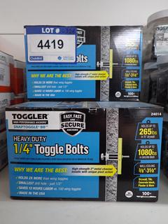 (3) Toggler 1/4 In. Heavy Duty Toggle Bolts, Approx. 100 Per Box.