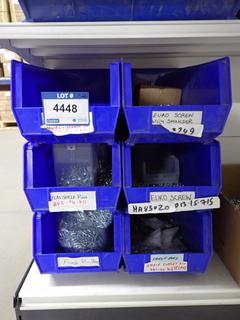 (6) Stackable Storage Bins c/w Assorted Screws & Pins.