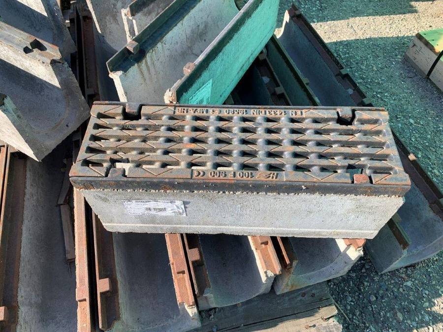 Selling Off-Site - 4 In. Trench Drain 14 Liner Meters c/w Grates. Located at 4415 - 72 Ave. S.E., Calgary, For More Information Please Call Brad @ 403-371-9253.