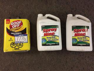 (2) 4L Bottles of Spray Nine Heavy Duty, 3.7L Goof Off Pro Strength. 