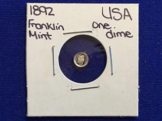1892 USA Franklin Mint One Dime Coin.