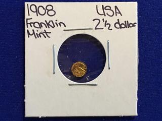 1908 USA Franklin Mint Two and a Half Dollar Coin.