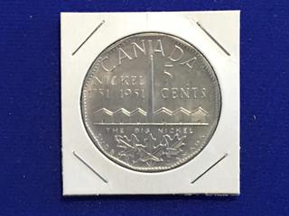 1951 Canada 5 Cents Coin - "The Big Nickel"