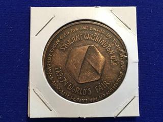 1974 USA Spokane Washington Token - "Celebrating Tomorrow's Fresh New Environment"