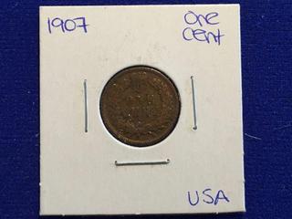 1907 USA One Cent Coin.
