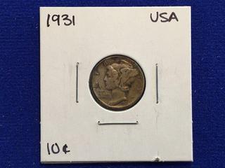 1931 USA Ten Cent Coin.