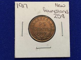 1917 Newfoundland Twenty Five Cent Coin.