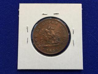 1854 Bank Of Upper Canada Half Penny Coin.