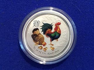 2017 .9999 Ag Fifty Cent Coloured Coin - "Year Of The Rooster"