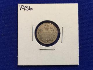 1936 Canada Ten Cent Coin.